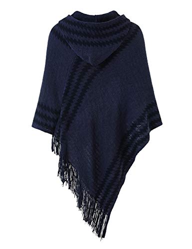 Ferand Women's Striped Poncho Cape with Zigzag Pattern and Hood