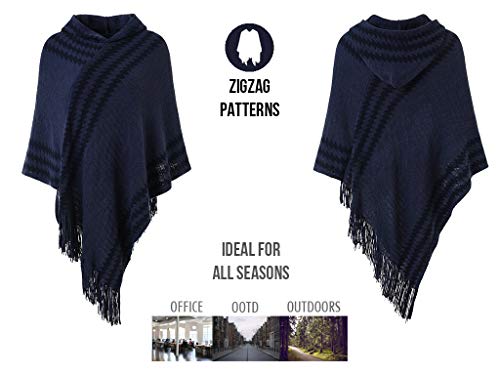 Ferand Women's Striped Poncho Cape with Zigzag Pattern and Hood