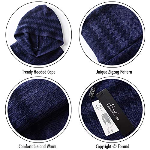 Ferand Women's Striped Poncho Cape with Zigzag Pattern and Hood