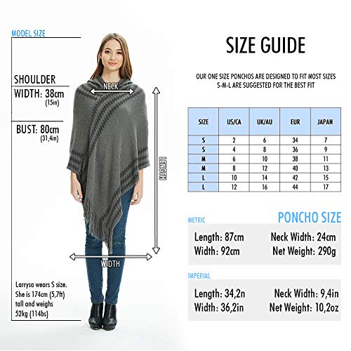 Ferand Women's Striped Poncho Cape with Zigzag Pattern and Hood
