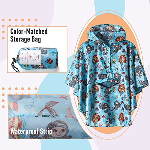 Kids Rain Poncho Reusable Boys/Girls Lightweight Waterproof Raincoat