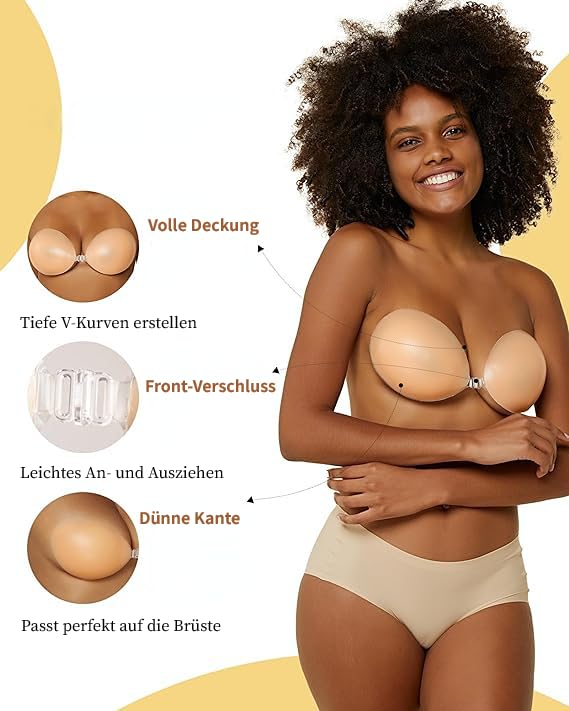 Niidor Adhesive Bra Strapless Sticky Invisible Push up Silicone Bra for Backless Dress with Nipple Covers