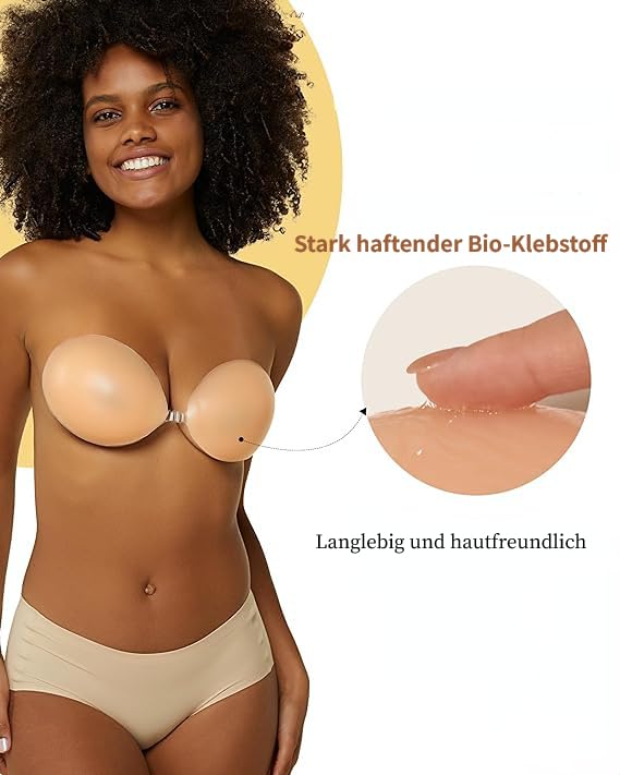 Niidor Adhesive Bra Strapless Sticky Invisible Push up Silicone Bra for Backless Dress with Nipple Covers