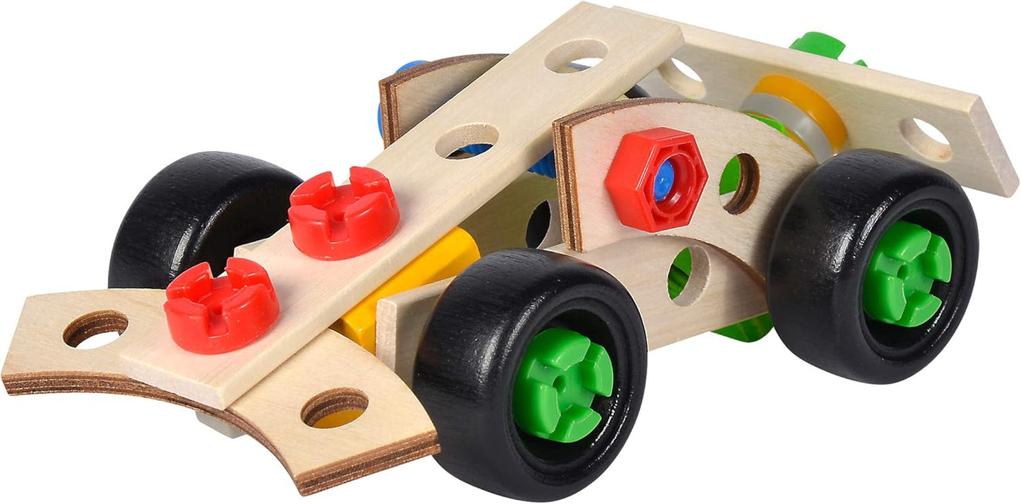 Eichhorn - Constructor Racing Car, Versatile Wooden Toy, 35 Pieces, 3 Different Constructions, 100% FSC Certified Beech Wood, from 3 Years