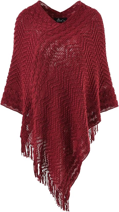 Ferand Women's Striped Poncho Cape with Zigzag Pattern and Hood
