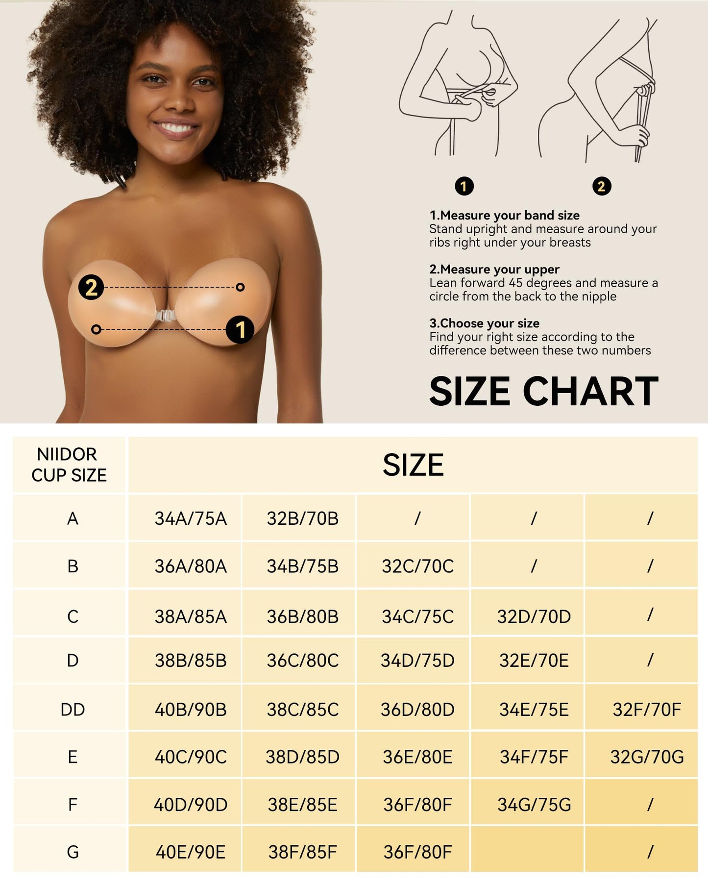 Niidor Adhesive Bra Strapless Sticky Invisible Push up Silicone Bra for Backless Dress with Nipple Covers