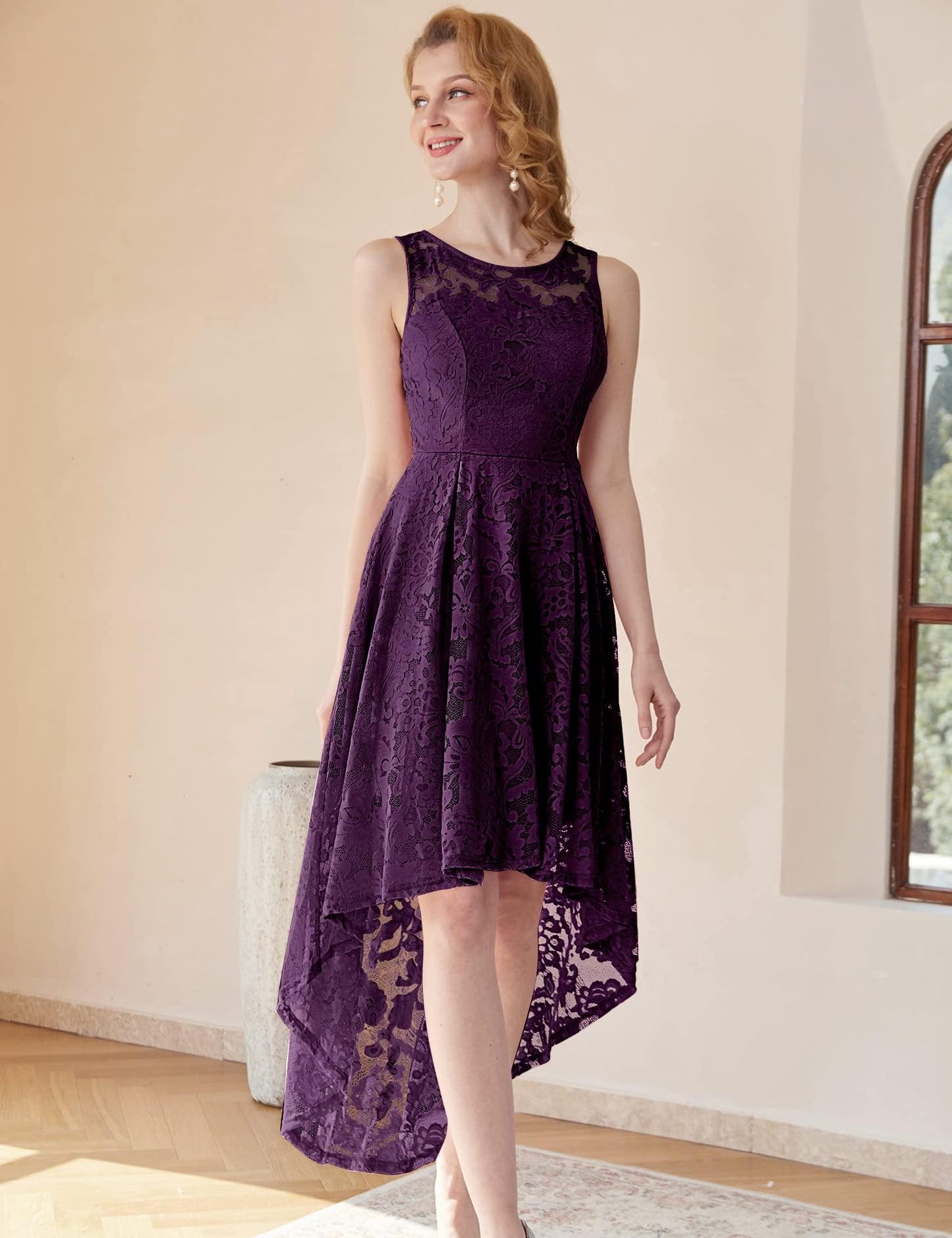 MuaDress Elegant Cocktail Dresses Evening Dresses Women's Dresses Bridesmaid Dresses Made of Lace Knee-Length Rockabilly Ball Gown Round Neckline