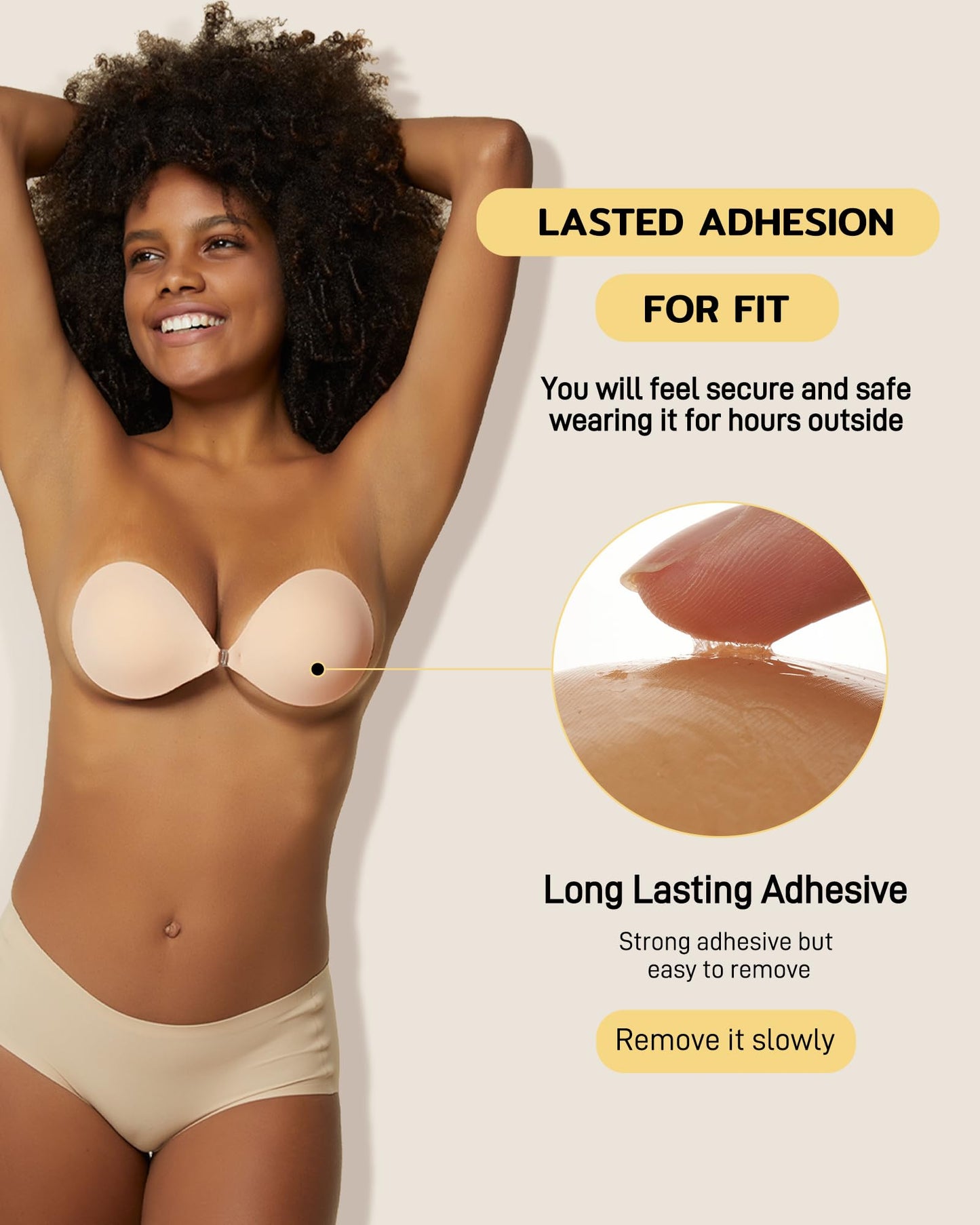 Niidor Adhesive Bra Strapless Sticky Invisible Push up Silicone Bra for Backless Dress with Nipple Covers