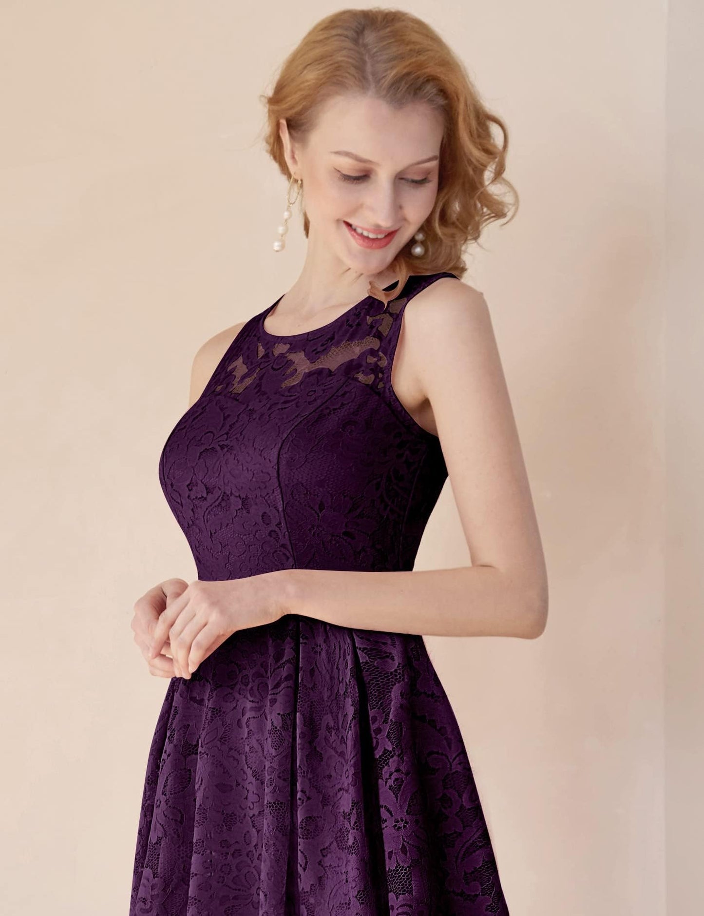 MuaDress Elegant Cocktail Dresses Evening Dresses Women's Dresses Bridesmaid Dresses Made of Lace Knee-Length Rockabilly Ball Gown Round Neckline