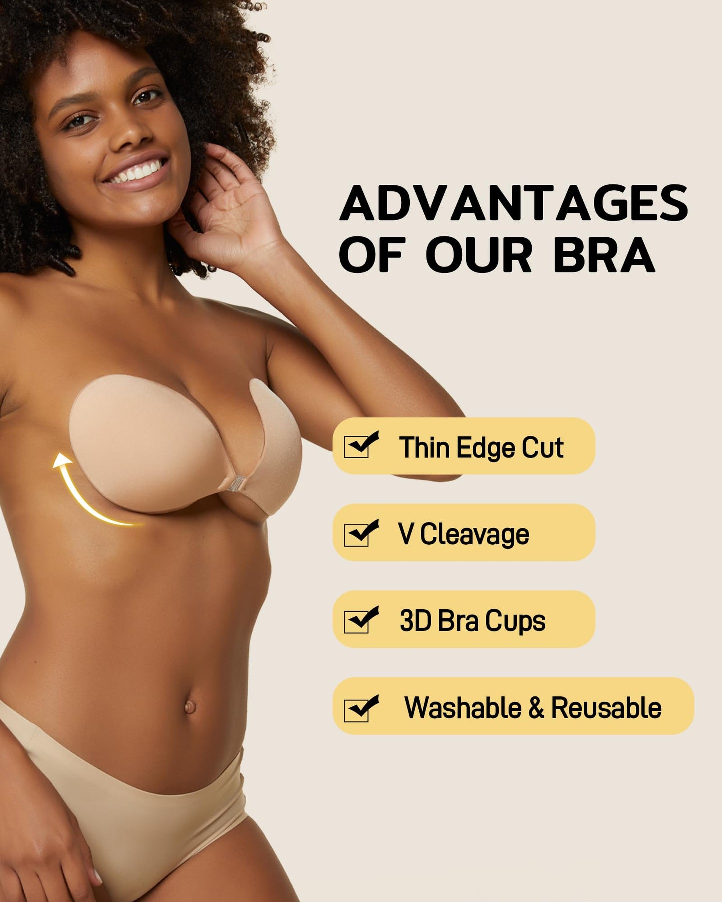 Niidor Adhesive Bra Strapless Sticky Invisible Push up Silicone Bra for Backless Dress with Nipple Covers