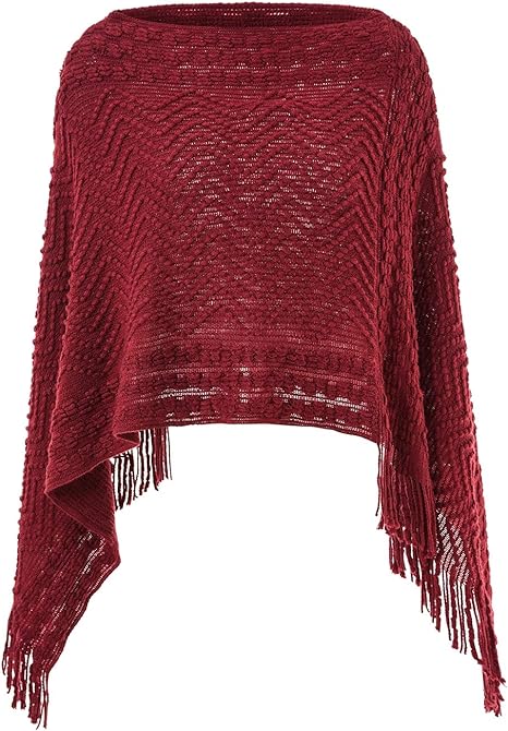 Ferand Women's Striped Poncho Cape with Zigzag Pattern and Hood