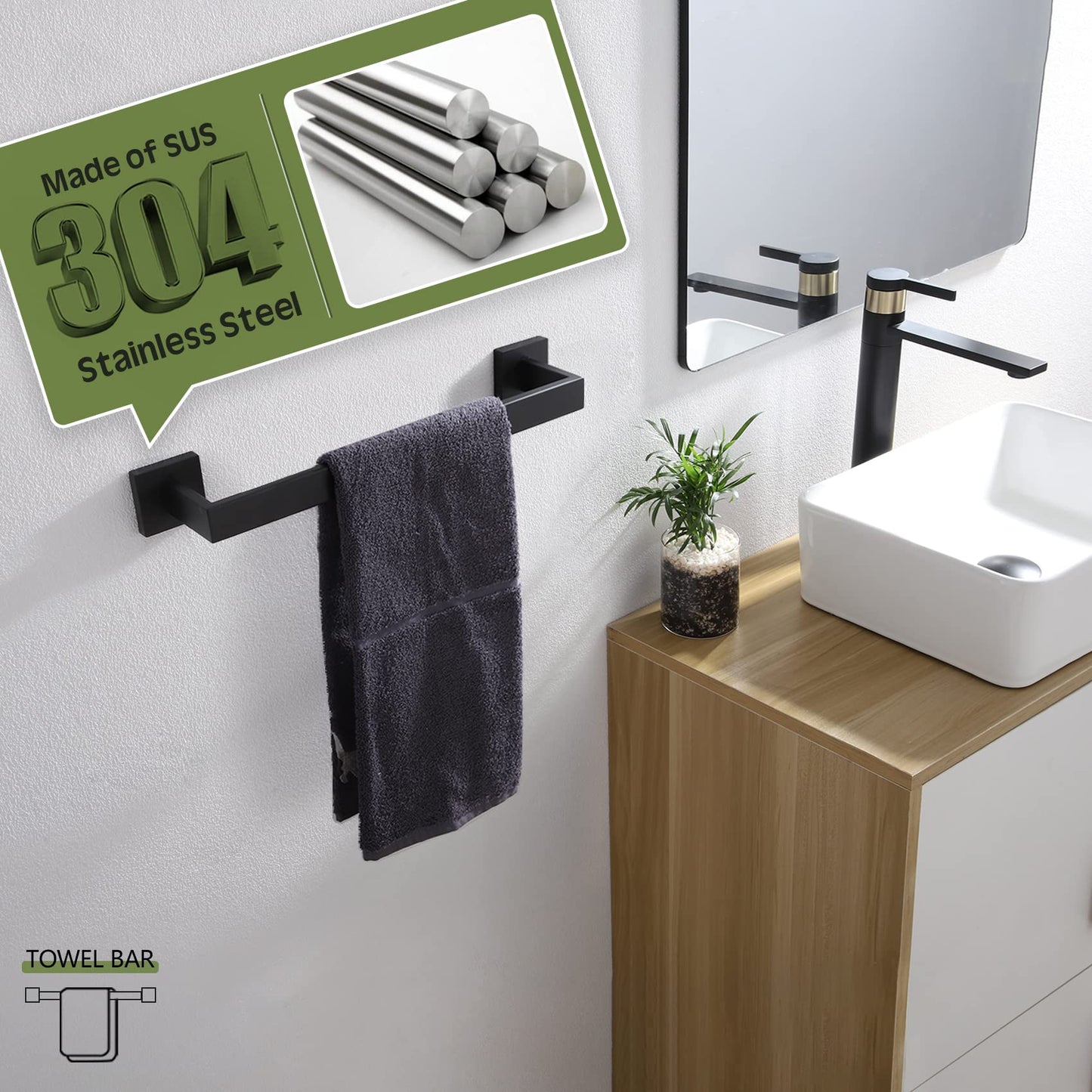 KOKOSIRI 16" Wall Mounted Towel Rack for Bathroom Kitchen SUS304 Stainless Steel Matte Black B4003BK-L16