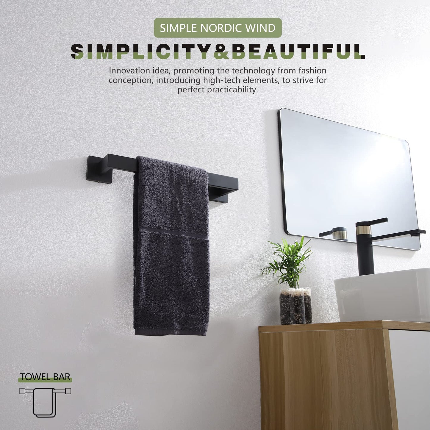 KOKOSIRI 16" Wall Mounted Towel Rack for Bathroom Kitchen SUS304 Stainless Steel Matte Black B4003BK-L16