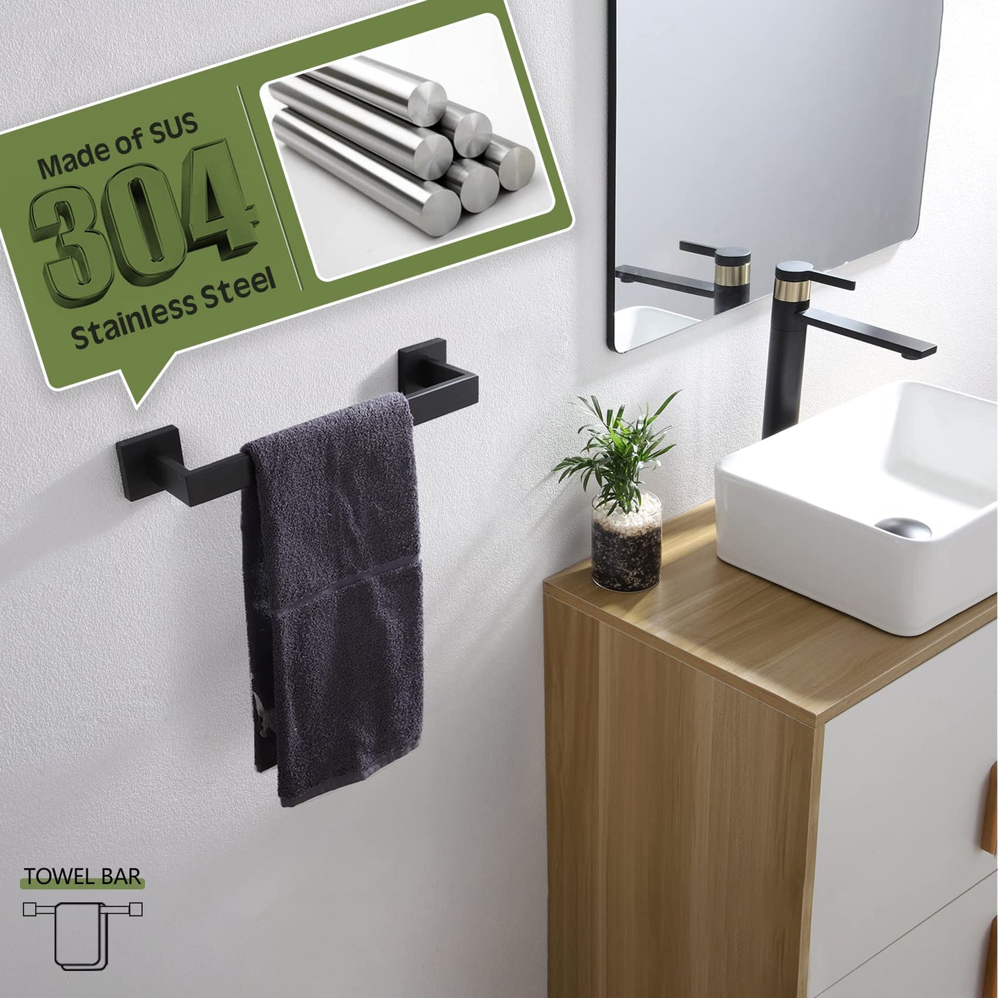 KOKOSIRI 16" Wall Mounted Towel Rack for Bathroom Kitchen SUS304 Stainless Steel Matte Black B4003BK-L16