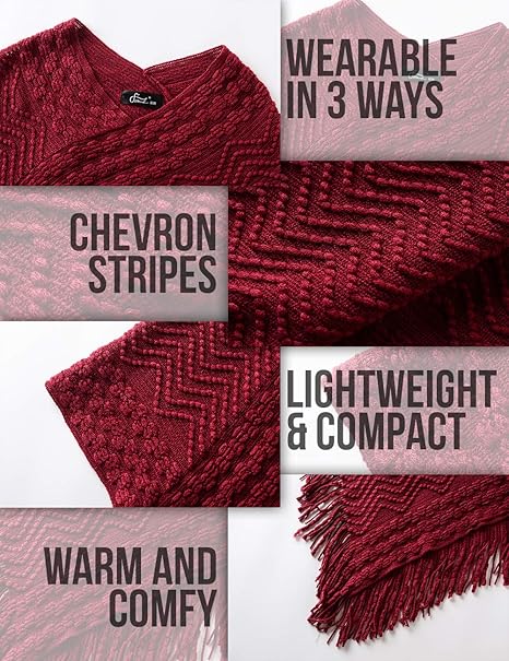 Ferand Women's Striped Poncho Cape with Zigzag Pattern and Hood