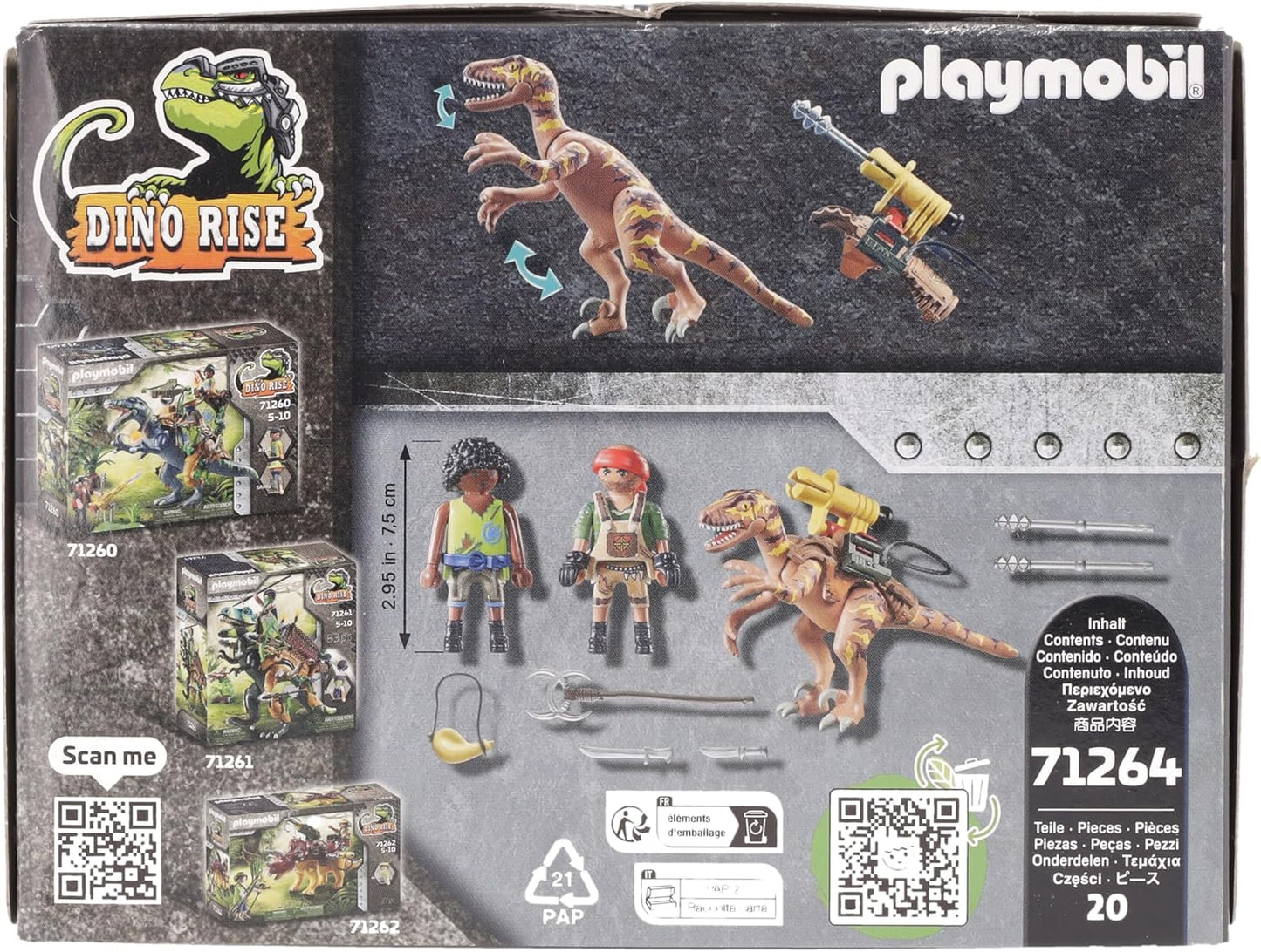 PLAYMOBIL Dino Rise 71264 Deinonychus, Dinosaur with Removable, Pivoting Cannon, Toy for Children from 5 Years