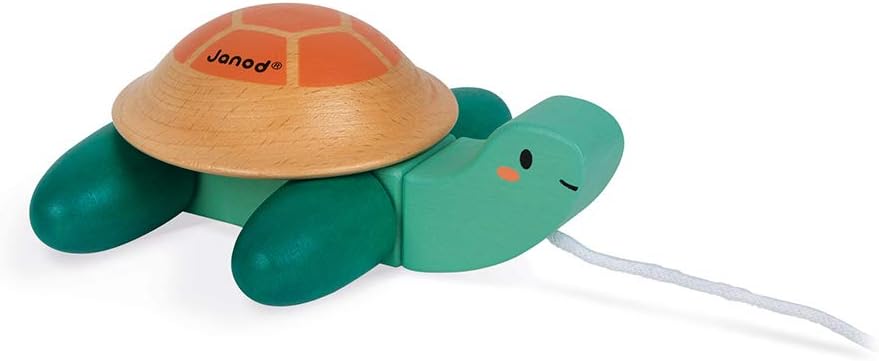 Janod - Mobile wooden turtle - Pull toy - Educational toys for babies and toddlers - Motor skills and imagination - Partnership with the WWF - FSC certified - From 1 year old, J08608