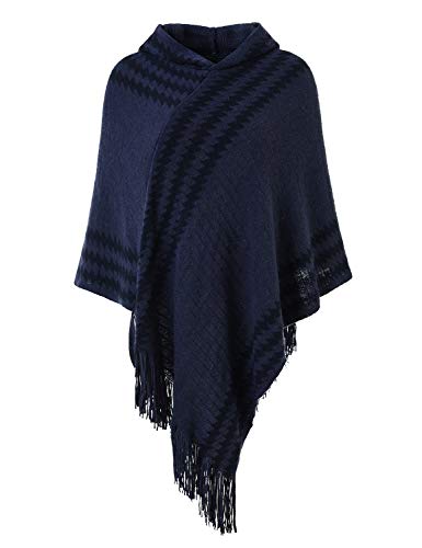 Ferand Women's Striped Poncho Cape with Zigzag Pattern and Hood