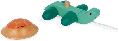 Janod - Mobile wooden turtle - Pull toy - Educational toys for babies and toddlers - Motor skills and imagination - Partnership with the WWF - FSC certified - From 1 year old, J08608