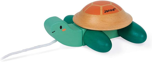 Janod - Mobile wooden turtle - Pull toy - Educational toys for babies and toddlers - Motor skills and imagination - Partnership with the WWF - FSC certified - From 1 year old, J08608