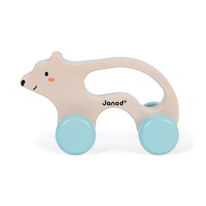 Janod - Mobiler Bär aus Holz - Baby- und Kleinkindspielzeug - Entwicklung von Motorik und Fantasie - Ergonomischer Griff - Partnerschaft mit dem WWF- FSC-zertifiziert - Ab 1 Jahr, J08605
