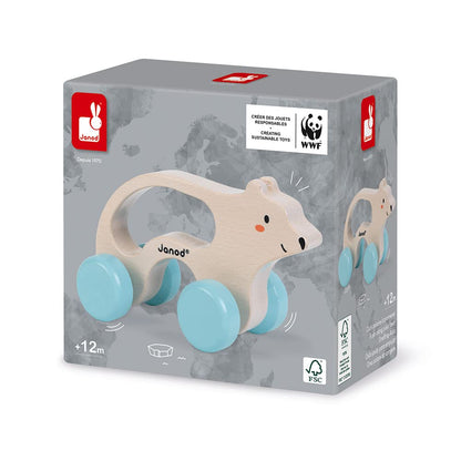 Janod - Mobiler Bär aus Holz - Baby- und Kleinkindspielzeug - Entwicklung von Motorik und Fantasie - Ergonomischer Griff - Partnerschaft mit dem WWF- FSC-zertifiziert - Ab 1 Jahr, J08605