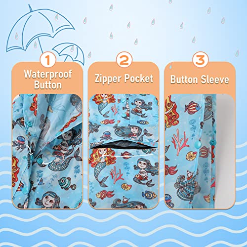 Kids Rain Poncho Reusable Boys/Girls Lightweight Waterproof Raincoat