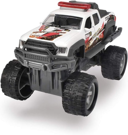 Dickie Toys Rally Monster, toy car with pull-back motor, rubber tires, suspension, 3, delivery 1 piece, blue, yellow or white, random selection, 15 cm