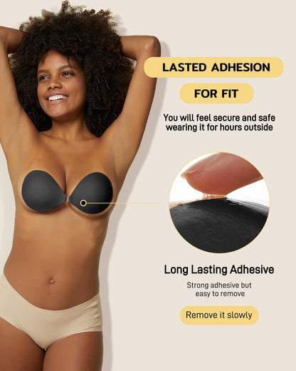 Niidor Adhesive Bra Strapless Sticky Invisible Push up Silicone Bra for Backless Dress with Nipple Covers