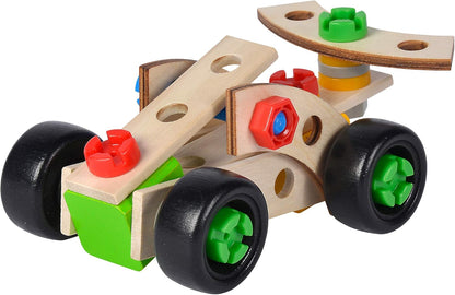 Eichhorn - Constructor Racing Car, Versatile Wooden Toy, 35 Pieces, 3 Different Constructions, 100% FSC Certified Beech Wood, from 3 Years
