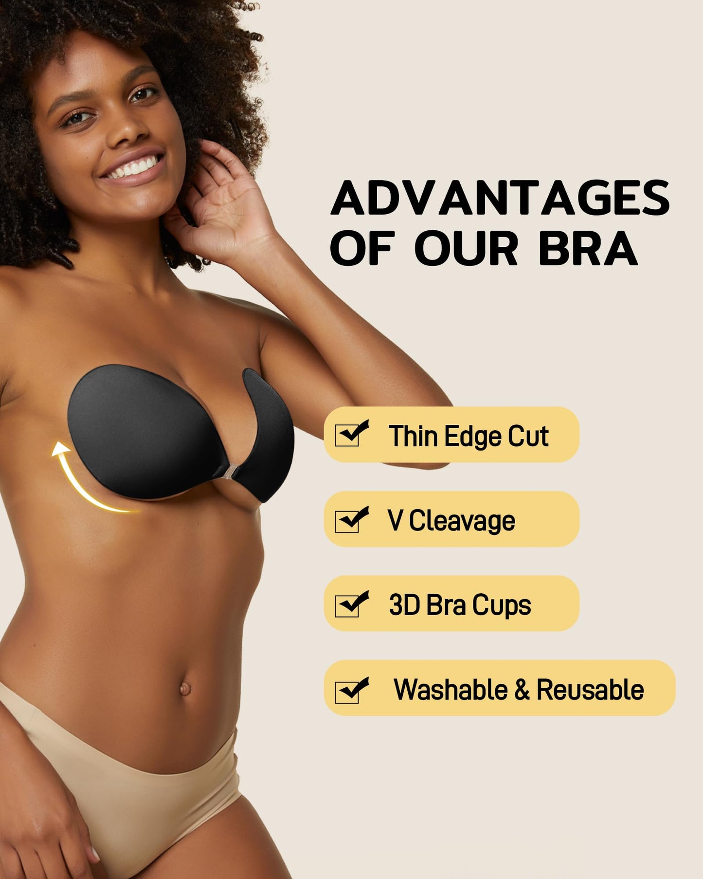 Niidor Adhesive Bra Strapless Sticky Invisible Push up Silicone Bra for Backless Dress with Nipple Covers