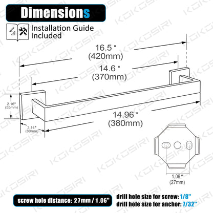 KOKOSIRI 16" Wall Mounted Towel Rack for Bathroom Kitchen SUS304 Stainless Steel Matte Black B4003BK-L16