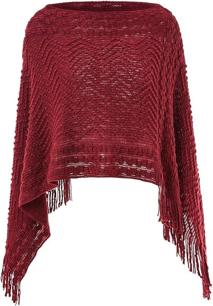 Ferand Women's Striped Poncho Cape with Zigzag Pattern and Hood