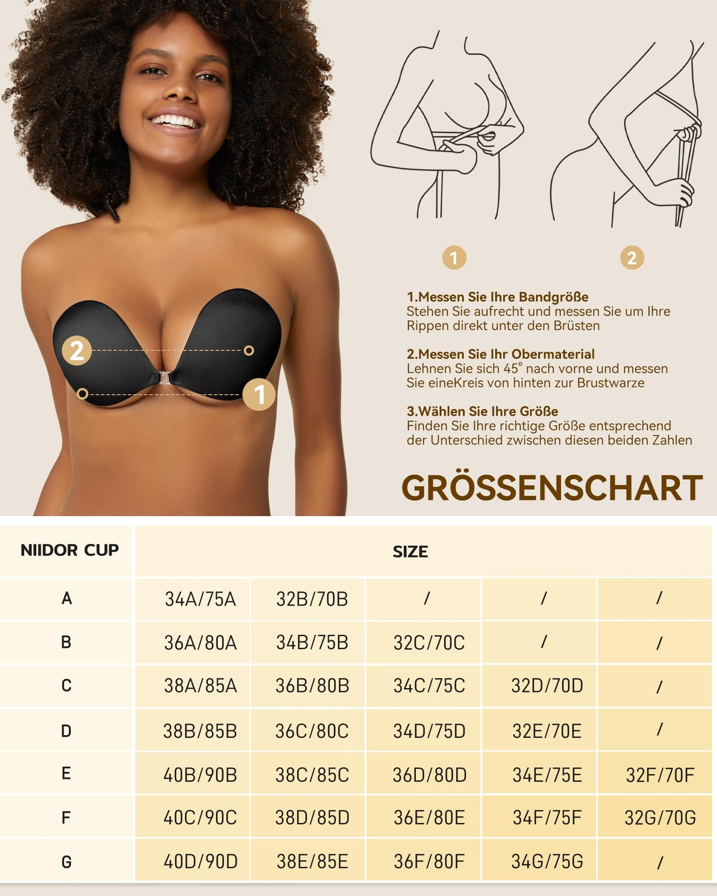Niidor Adhesive Bra Strapless Sticky Invisible Push up Silicone Bra for Backless Dress with Nipple Covers