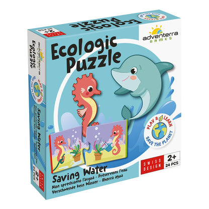 Adventerra Games, Ecologic Puzzle Don't waste water, Duo Puzzle, Children from 2 years, Montessori educational games, Ecological games