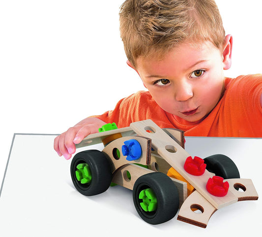 Eichhorn - Constructor Racing Car, Versatile Wooden Toy, 35 Pieces, 3 Different Constructions, 100% FSC Certified Beech Wood, from 3 Years