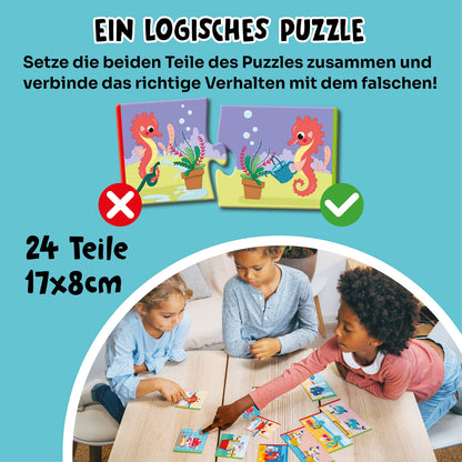 Adventerra Games, Ecologic Puzzle Don't waste water, Duo Puzzle, Children from 2 years, Montessori educational games, Ecological games